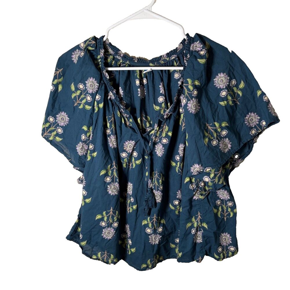 Old Navy Blouse Women's Large V-Neck Short Sleeve Floral Lightweight Top